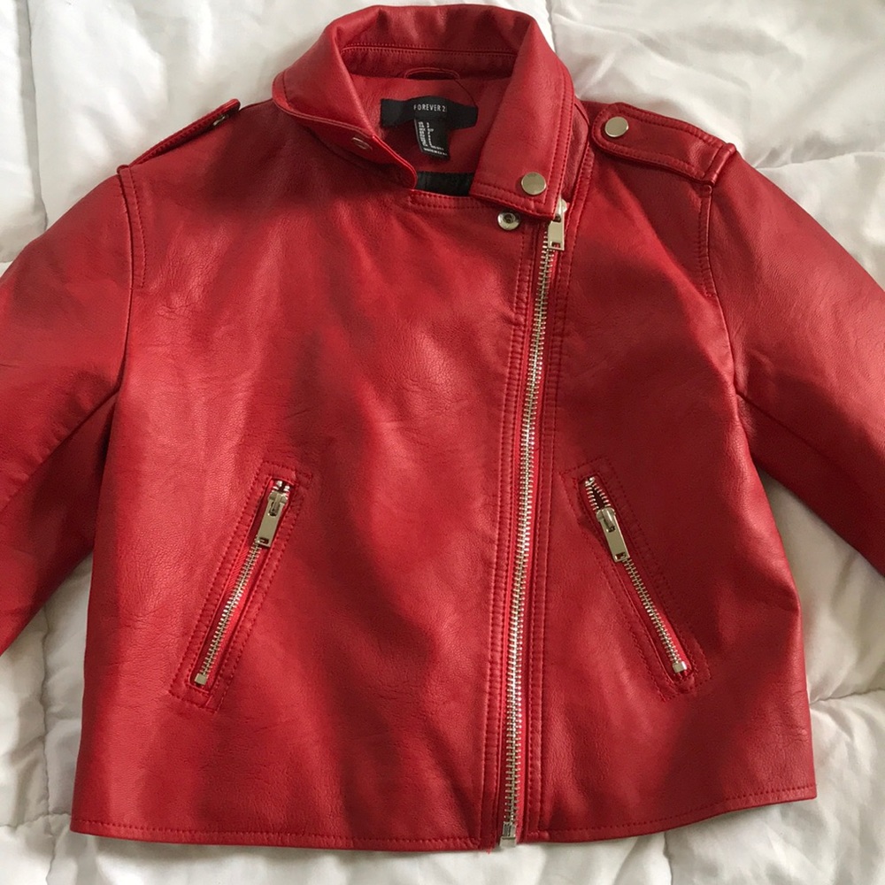Red faux leather jacket
